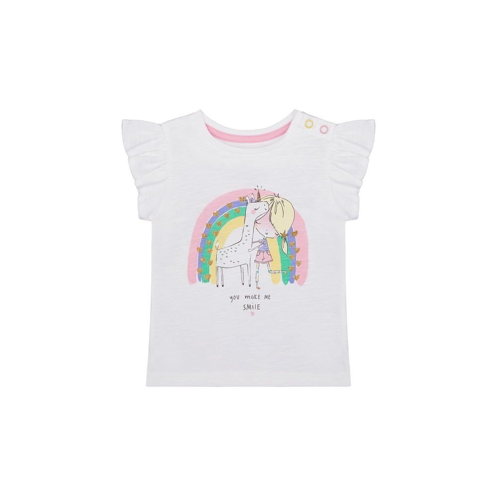 

Girls Half Sleeves T-Shirt Rainbow Glitter Print - White