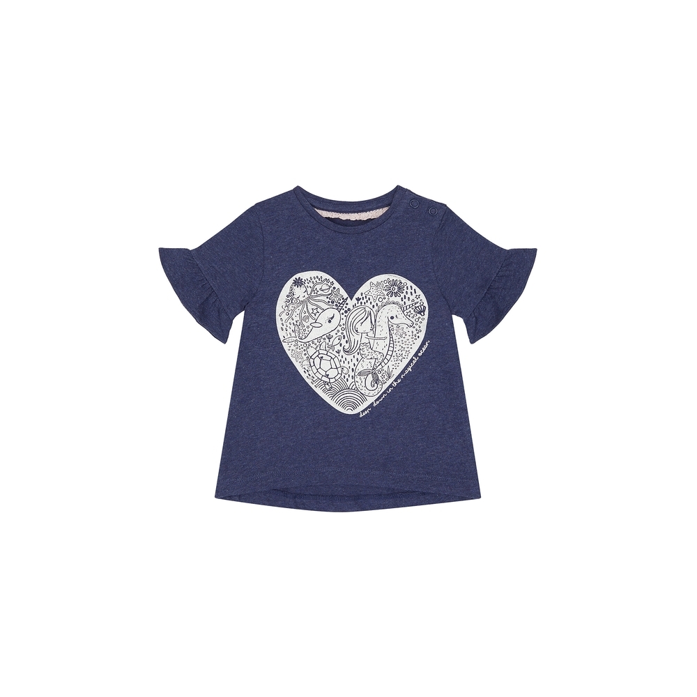 

Girls Half Sleeves T-Shirt Heart Print - Navy