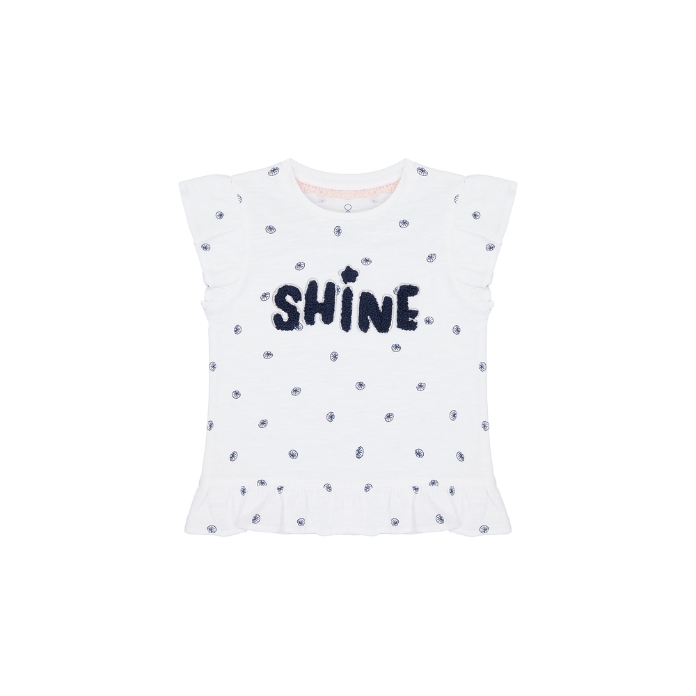 

Girls Half Sleeves T-Shirt Text Patchwork - White