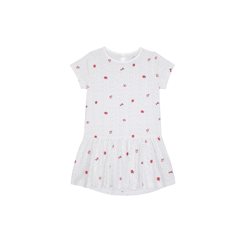 

Girls Half Sleeves Dress Apple Print - White