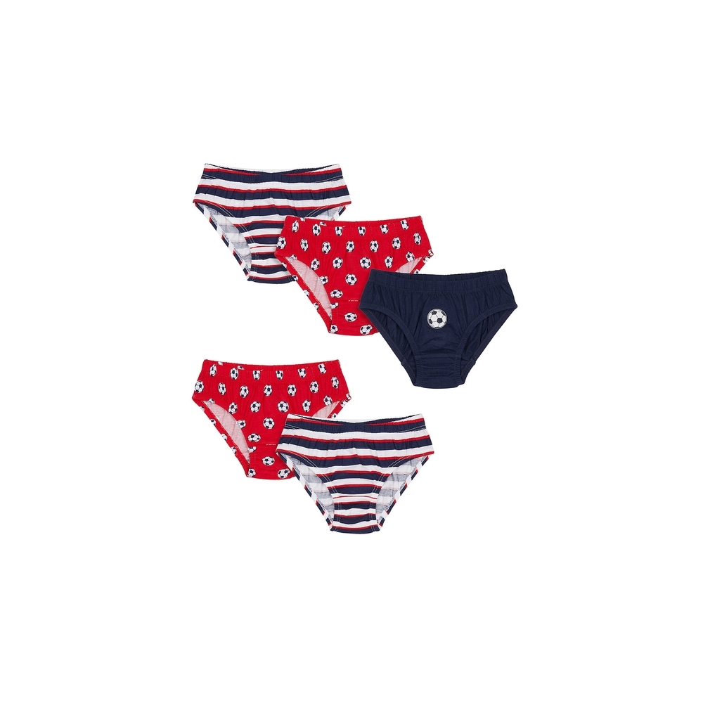 

Boys Briefs Striped And Football Print - Pack Of 5 - Multicolor