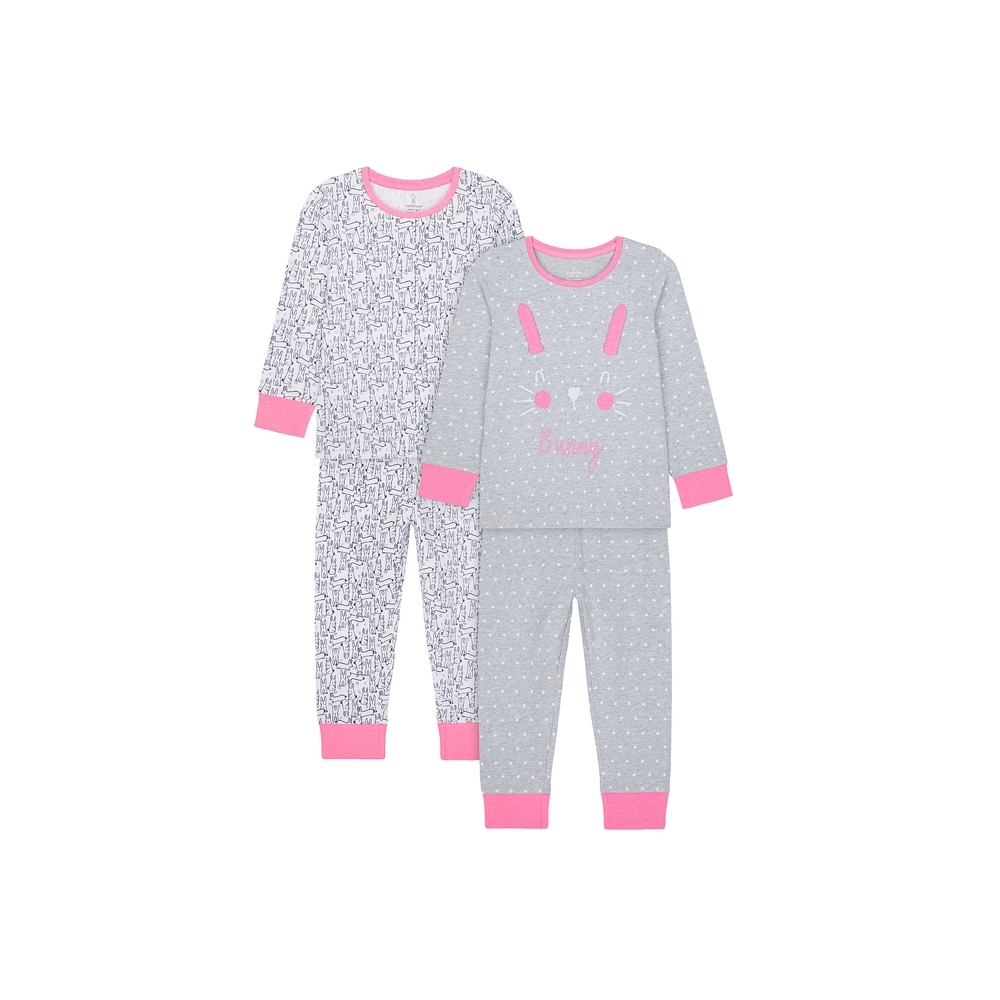 

Girls Full Sleeves Pyjama Set Bunny Patchwork - Pack Of 2 - Grey Pink