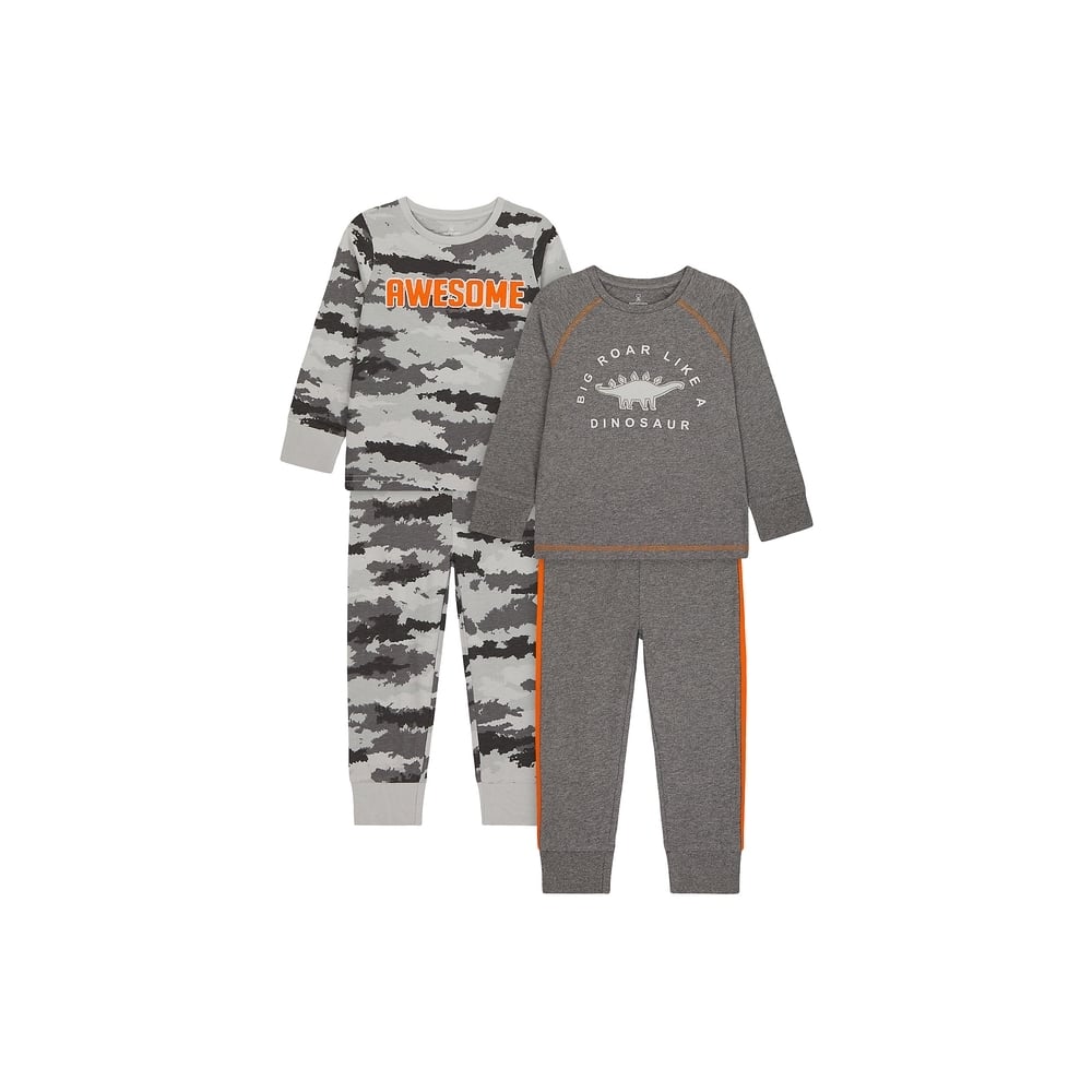 

Boys Full Sleeves Pyjama Set Text Print And Embroidery - Pack Of 2 - Grey