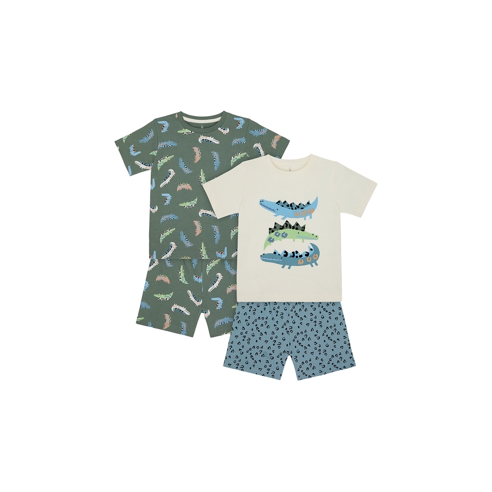 

Boys Half Sleeves Shortie Pyjama Set Crocodile Embroidery - Pack Of 2 - Multicolor