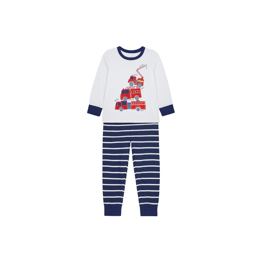 

Boys Full Sleeves Pyjama Set Fire Engine Print - White Navy