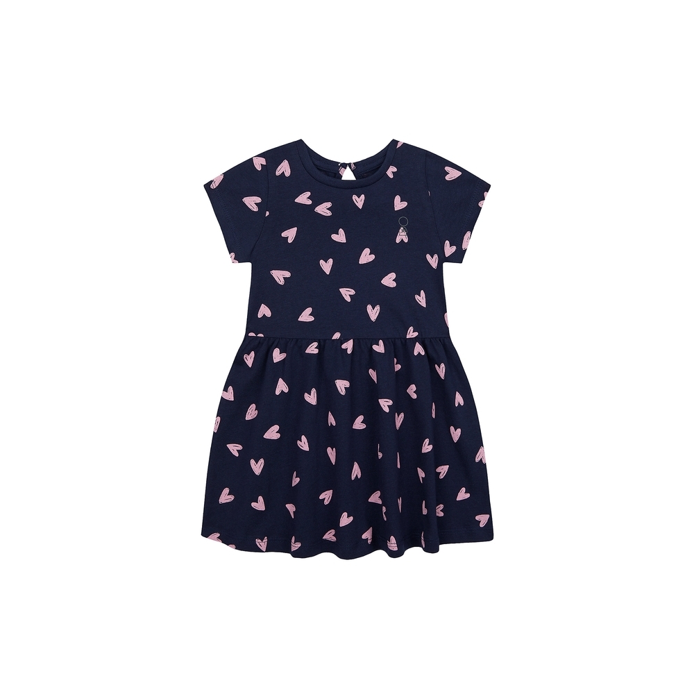 

Girls Half Sleeves Dress Heart Print - Navy