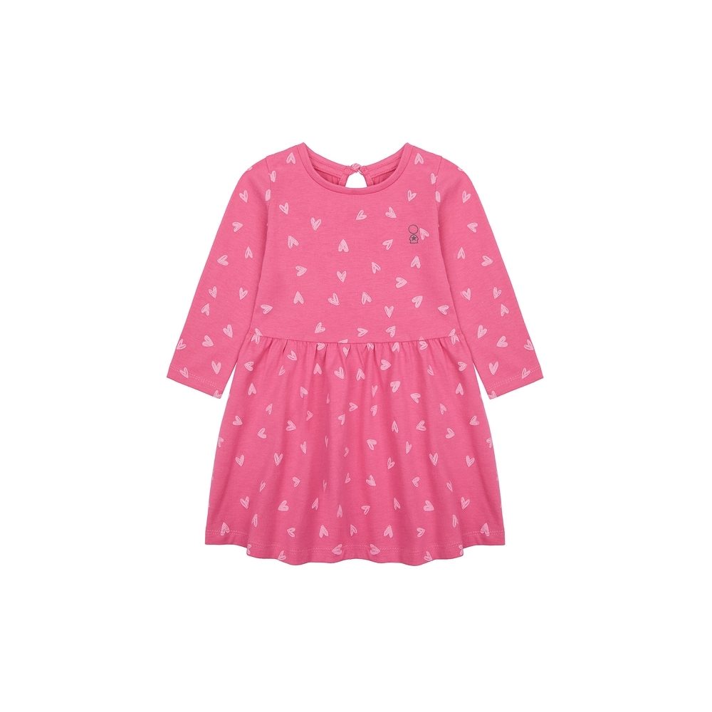 

Girls Full Sleeves Dress Heart Print - Pink