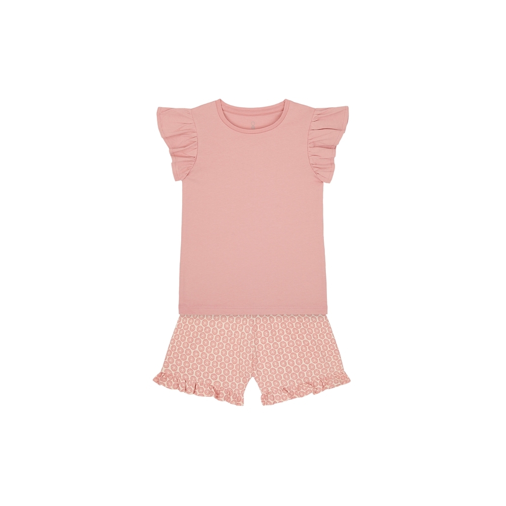 

Girls Half Sleeves T-Shirt And Shorts Set Printed - Pink