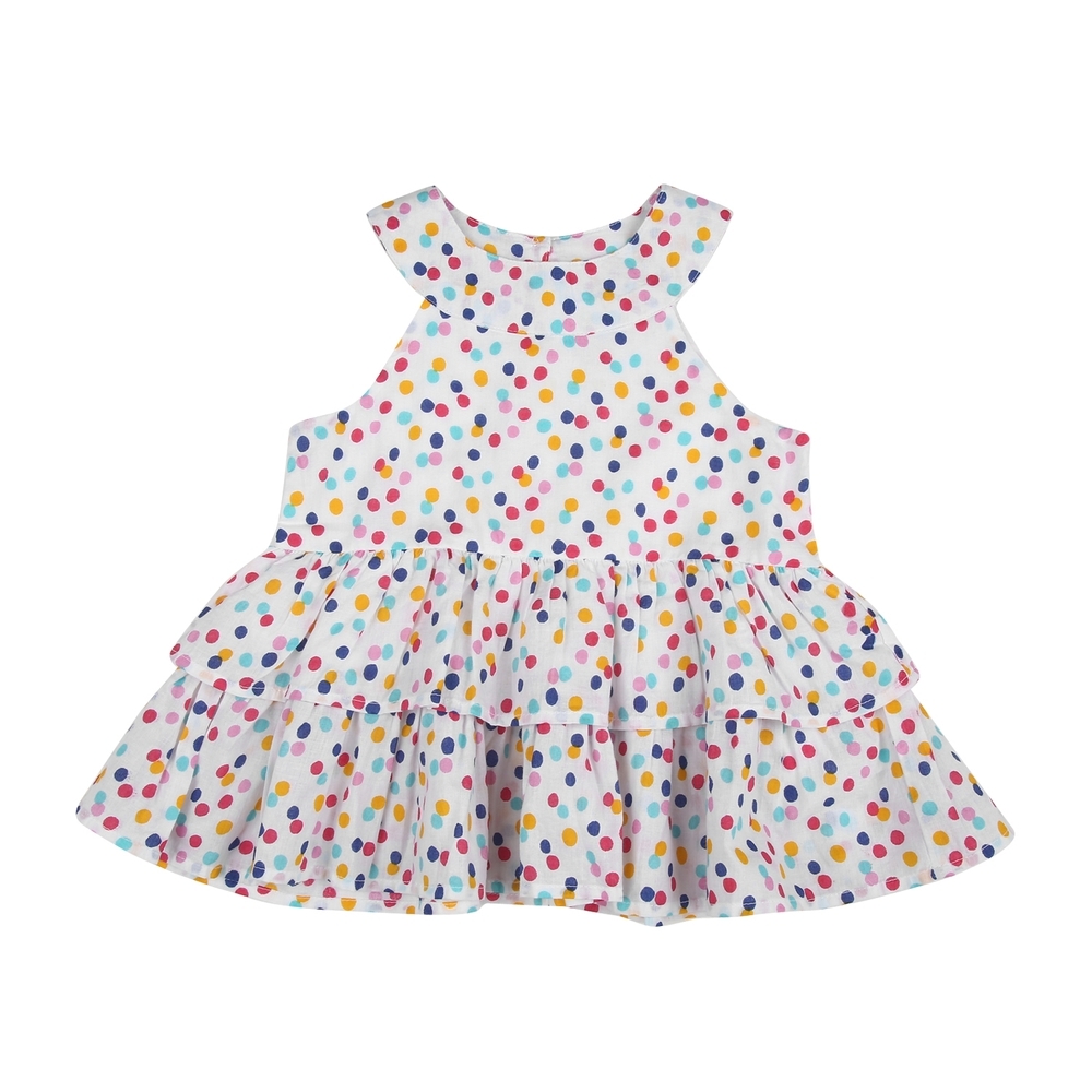 

Girls Sleeveless Polka dot print Tiered Top - Multicolor