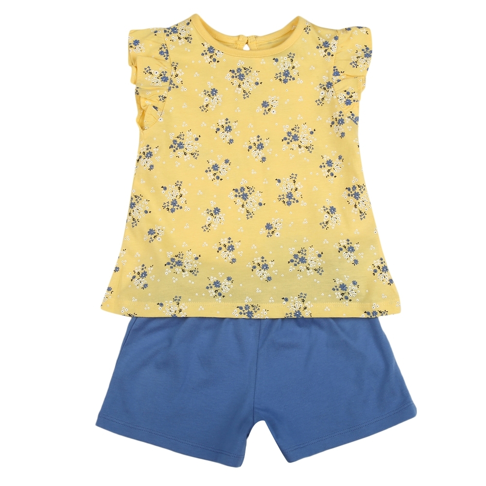 

Girls Half sleeves Floral print T-shirt and shorts set - Yellow