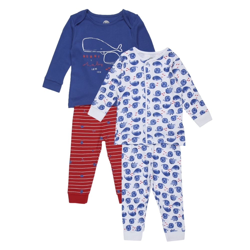 

Boys Full sleeves Whale print Pyjamas - Pack of 2 - Blue red