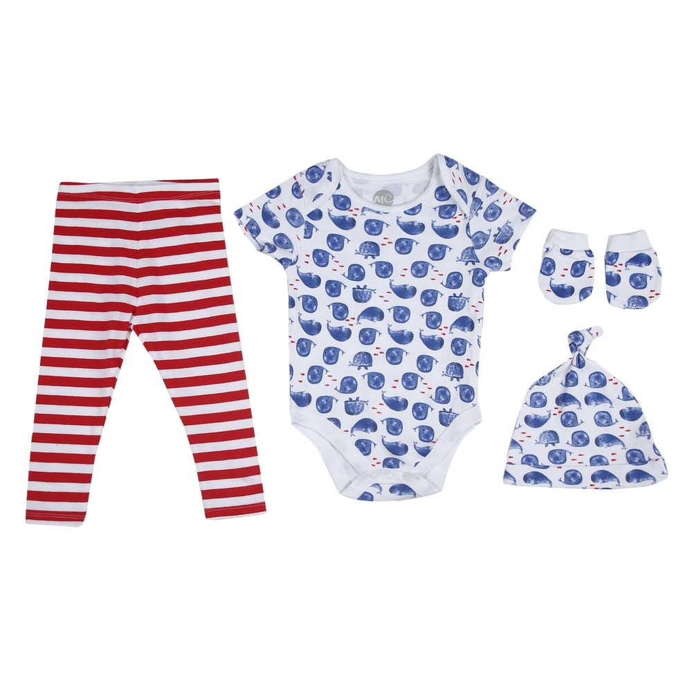 

Boys Half sleeves Whale print 3 piece set - White