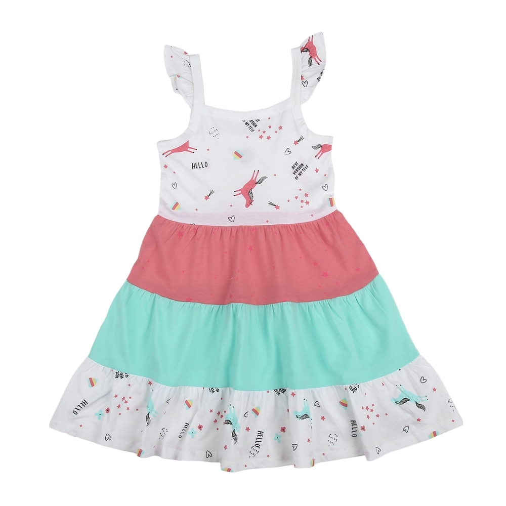 

Girls Sleeveless Unicorn print Tiered dress - Multicolor