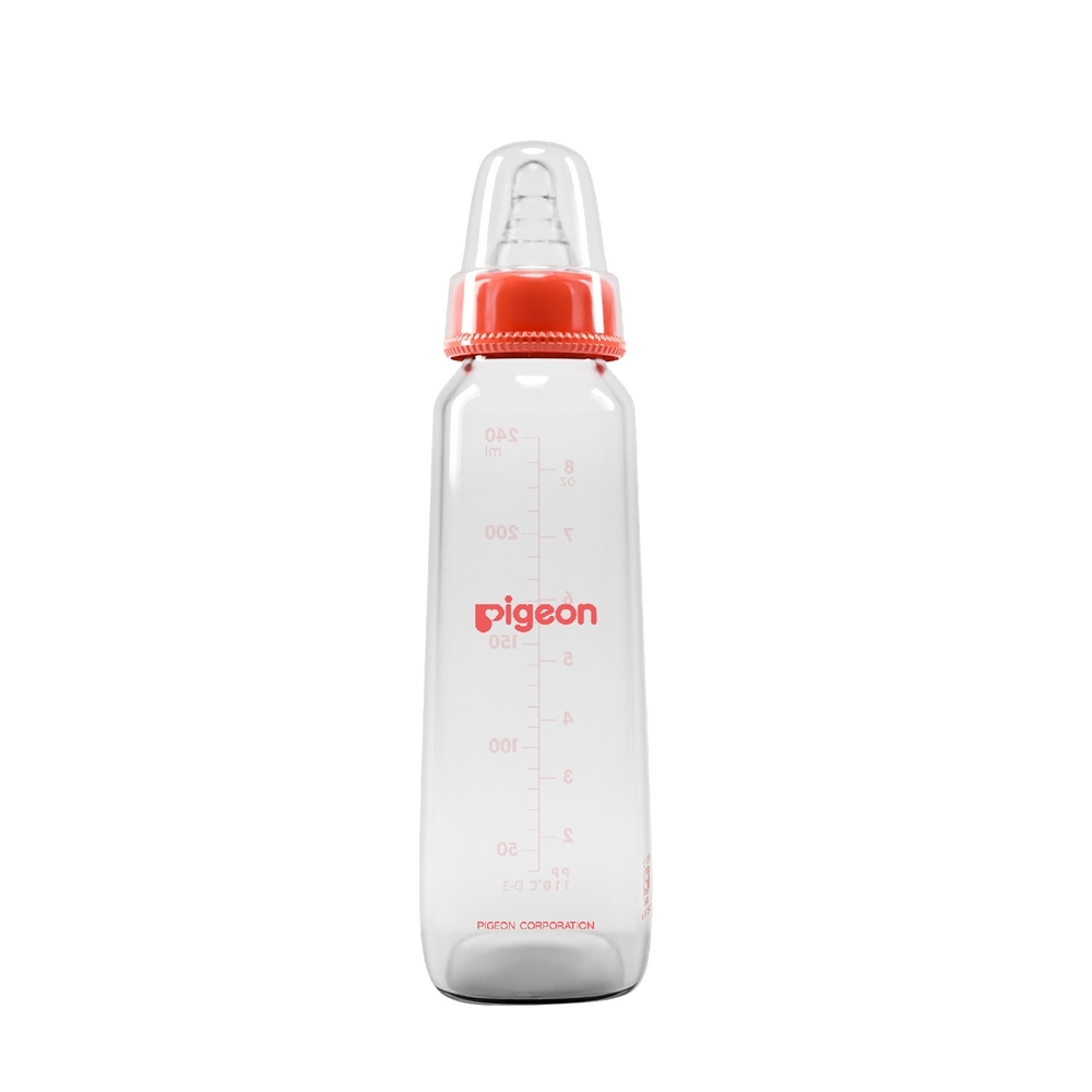 

Pigeon Glass Feeding Bottle with Nipple Large Red 240ml