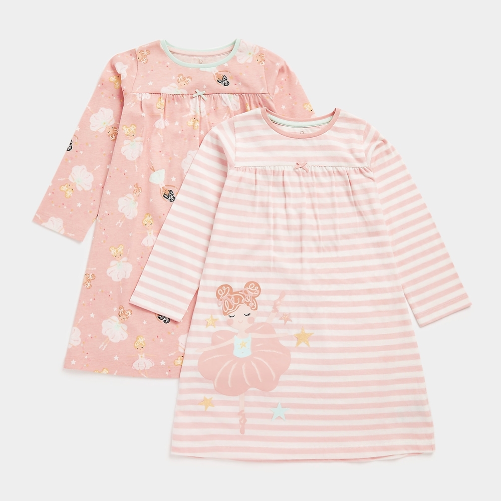 

Mothercare Girls Full Sleeves Nightdress-Pack of 2-Pink