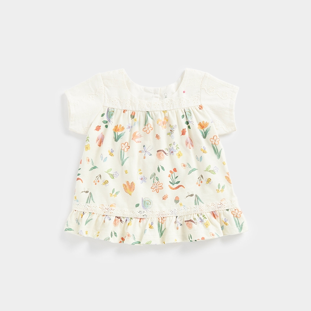 

Mothercare Girls Short Sleeve Floral Print T-shirt -Cream
