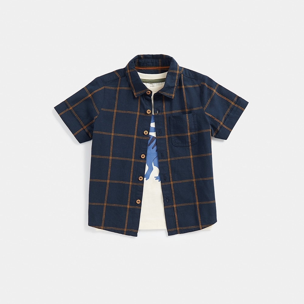 

Mothercare Boys Short Sleeve Checked Print Shirt -Navy