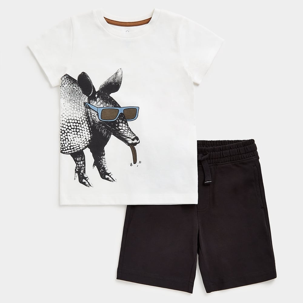 

Mothercare Boys Short Sleeve Armadillo Print Shorts Set -Black