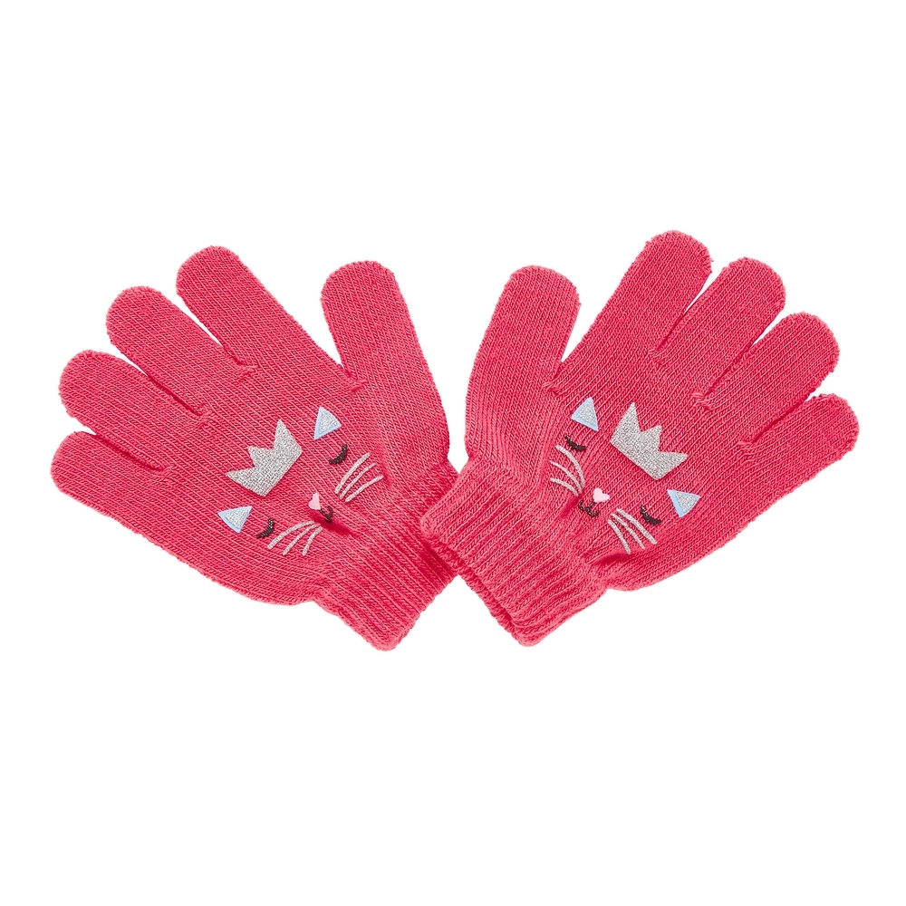 

Girls Gloves Cat Print - Pink