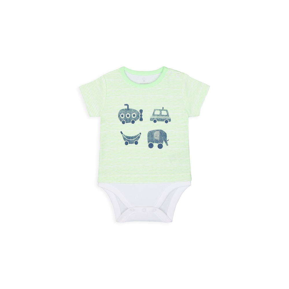 

Boys Half Sleeves Mock Bodysuit Car Print - Green
