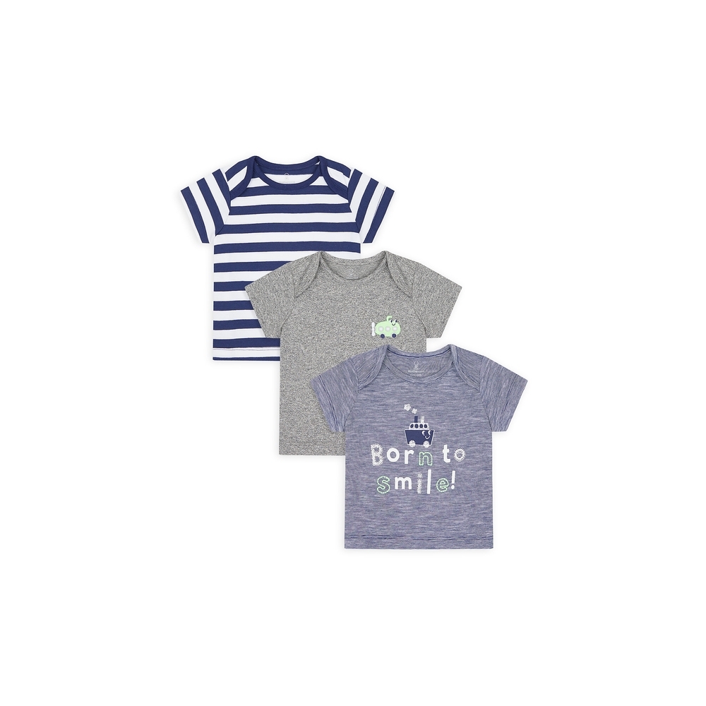 

Boys Half Sleeves T-Shirt Striped And Embroidered - Pack Of 3 - Multicolor