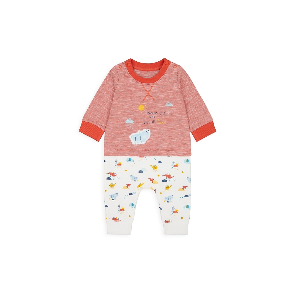 

Boys Full Sleeves Mock Romper Animal Print - Red