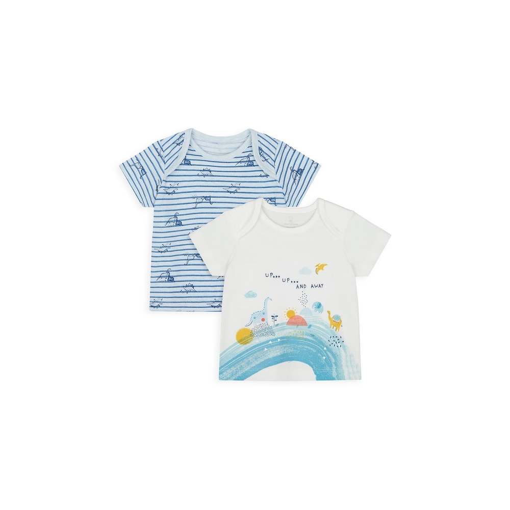 

Boys Half Sleeves T-Shirt Striped And Dino Print - Pack Of 2 - Blue