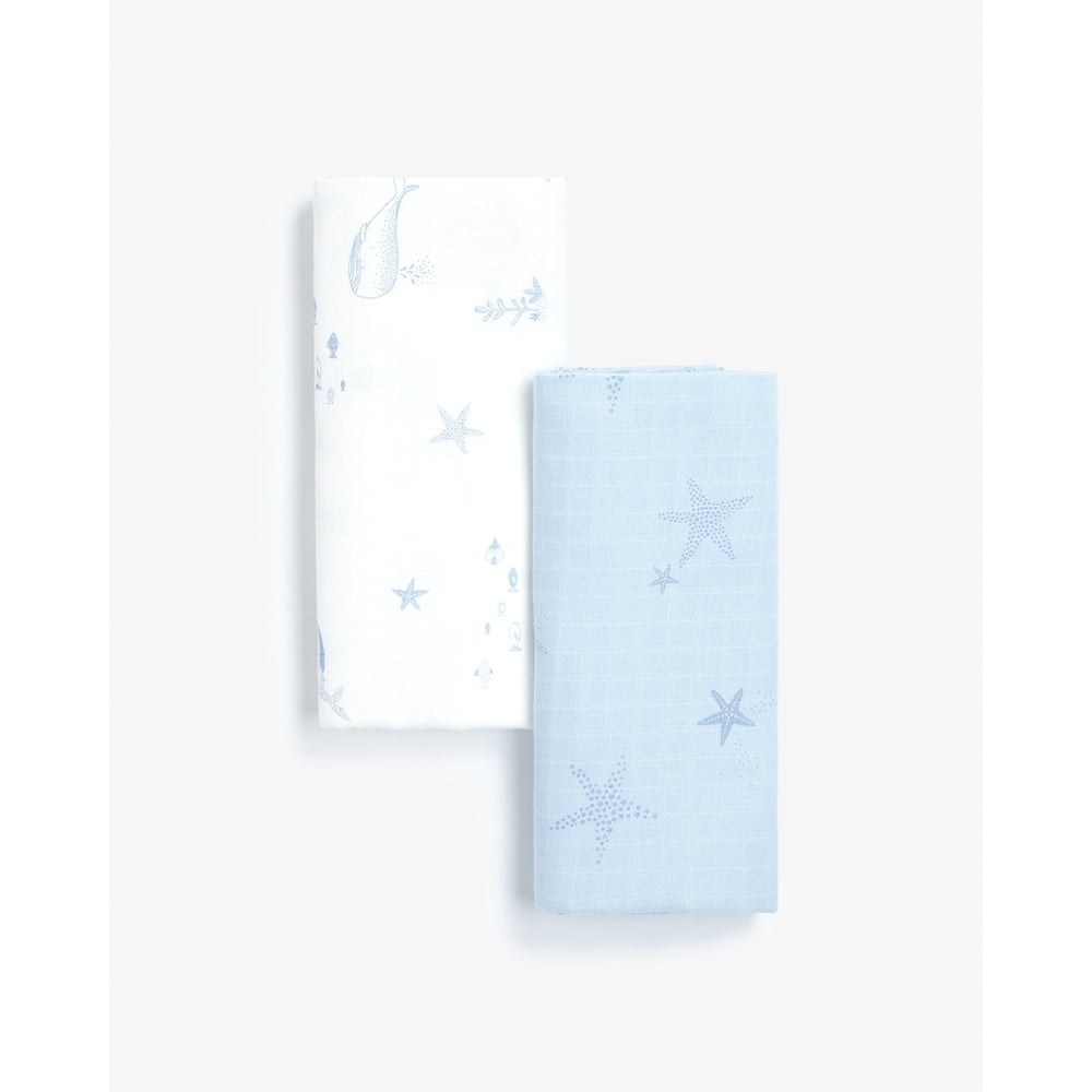 

Mothercare you me&amp the sea muslins blue pack of 2 extra large