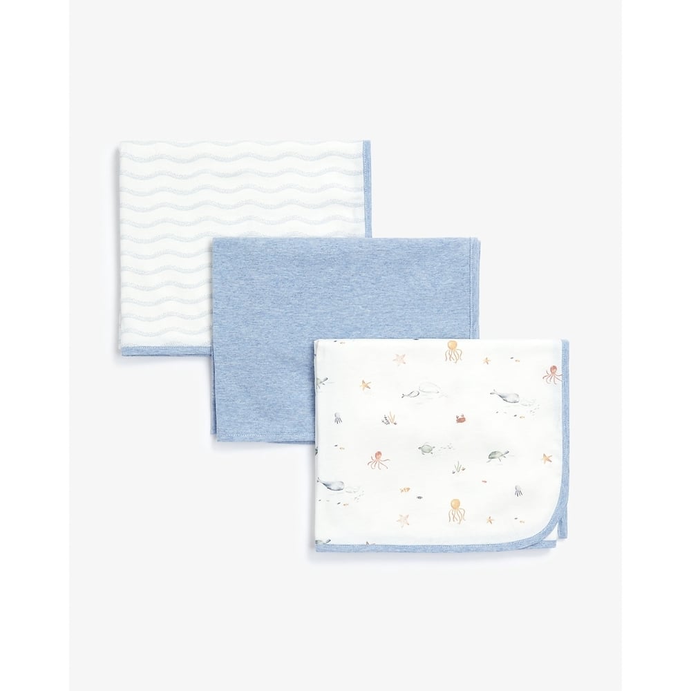 

Mothercare you me&amp the sea jersey blankets blue pack of 3