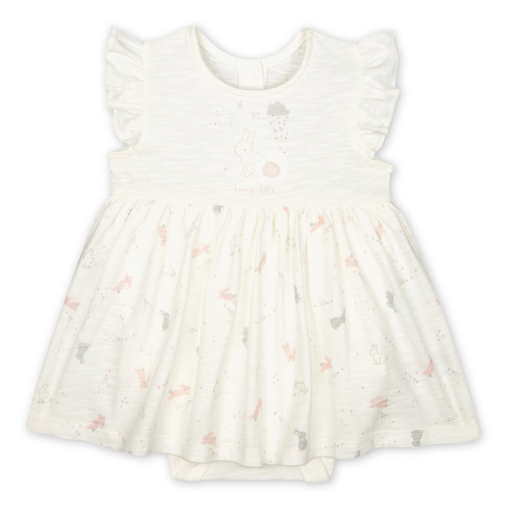 

Girls Half Sleeves Dress Bunny Print - White