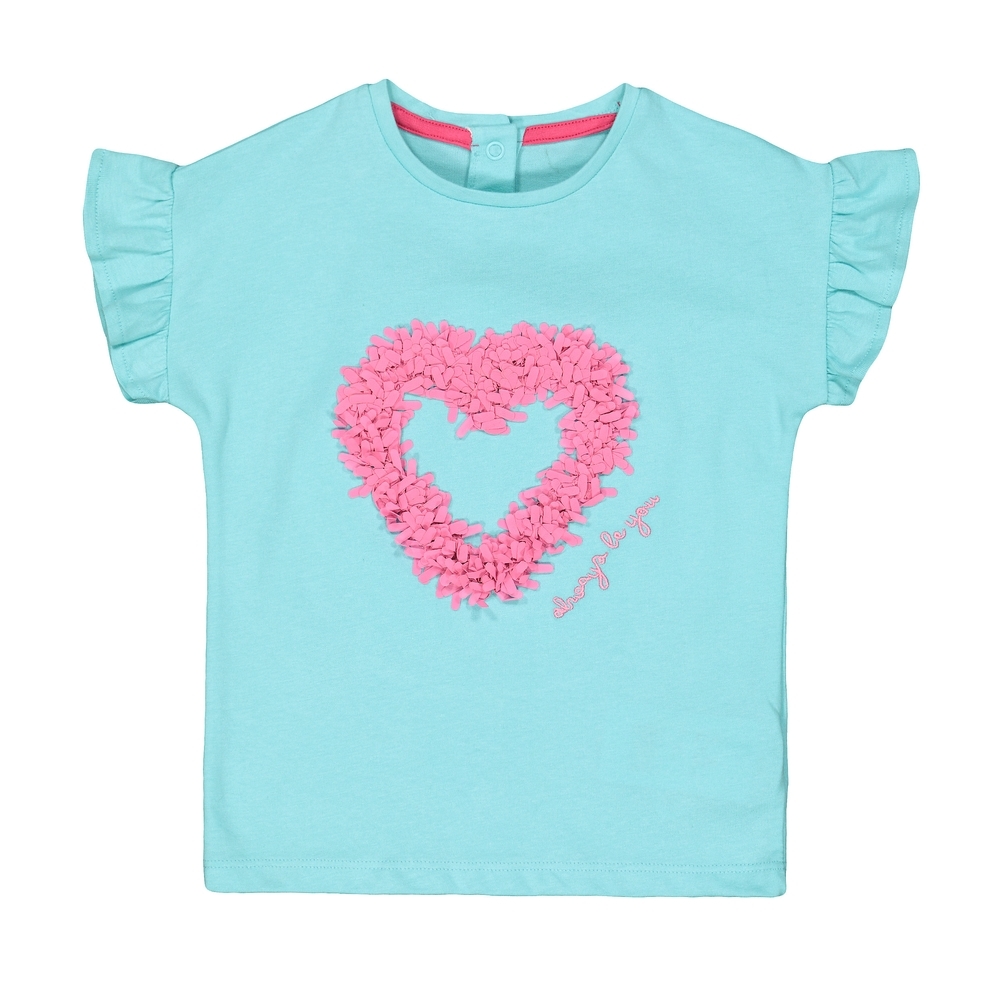 

Girls Half Sleeves T-Shirt Heart Embroidery Detail - Green