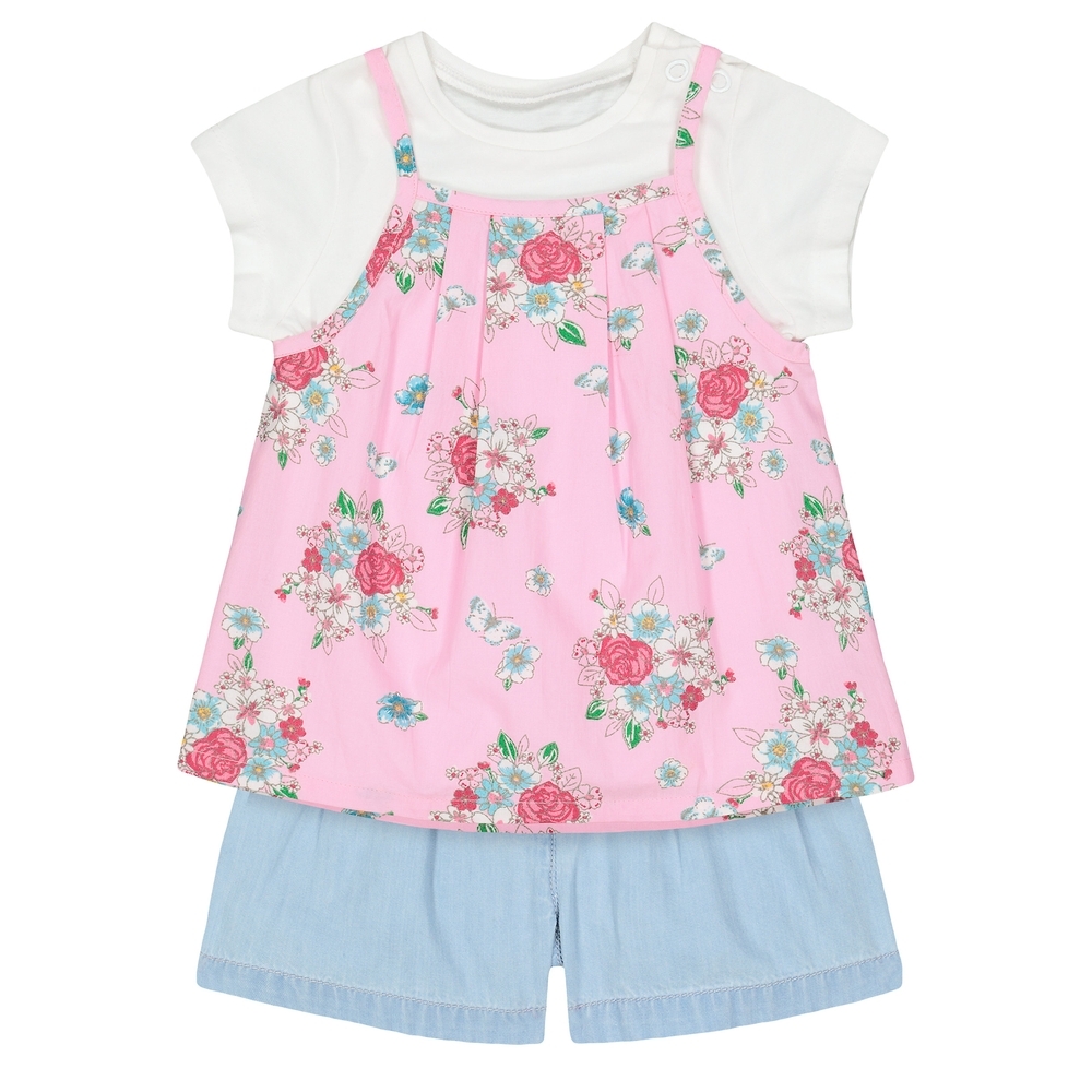 

Girls Half Sleeves T-Shirt And Shorts Set Floral Print - Multicolor