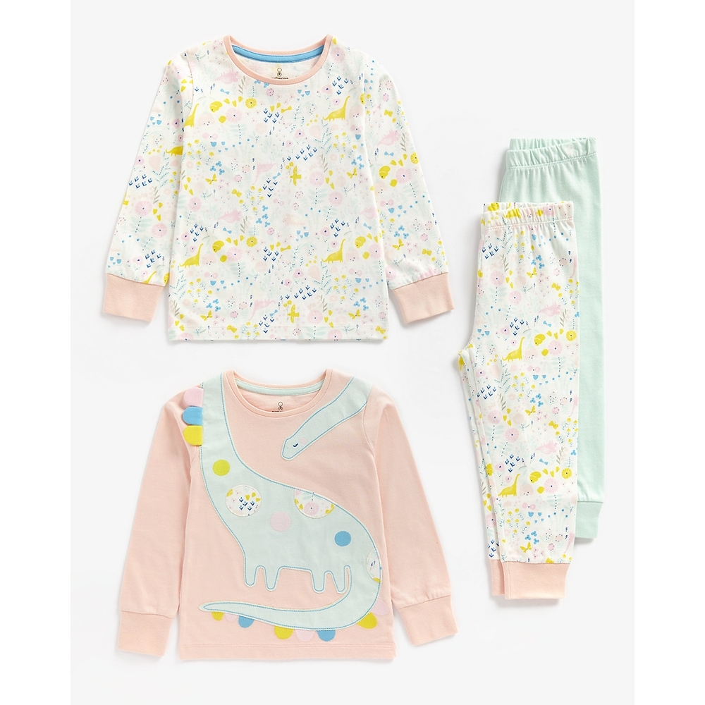 

Girls Full Sleeves Pyjamas Dino Printed-Pack of 2-Multicolor