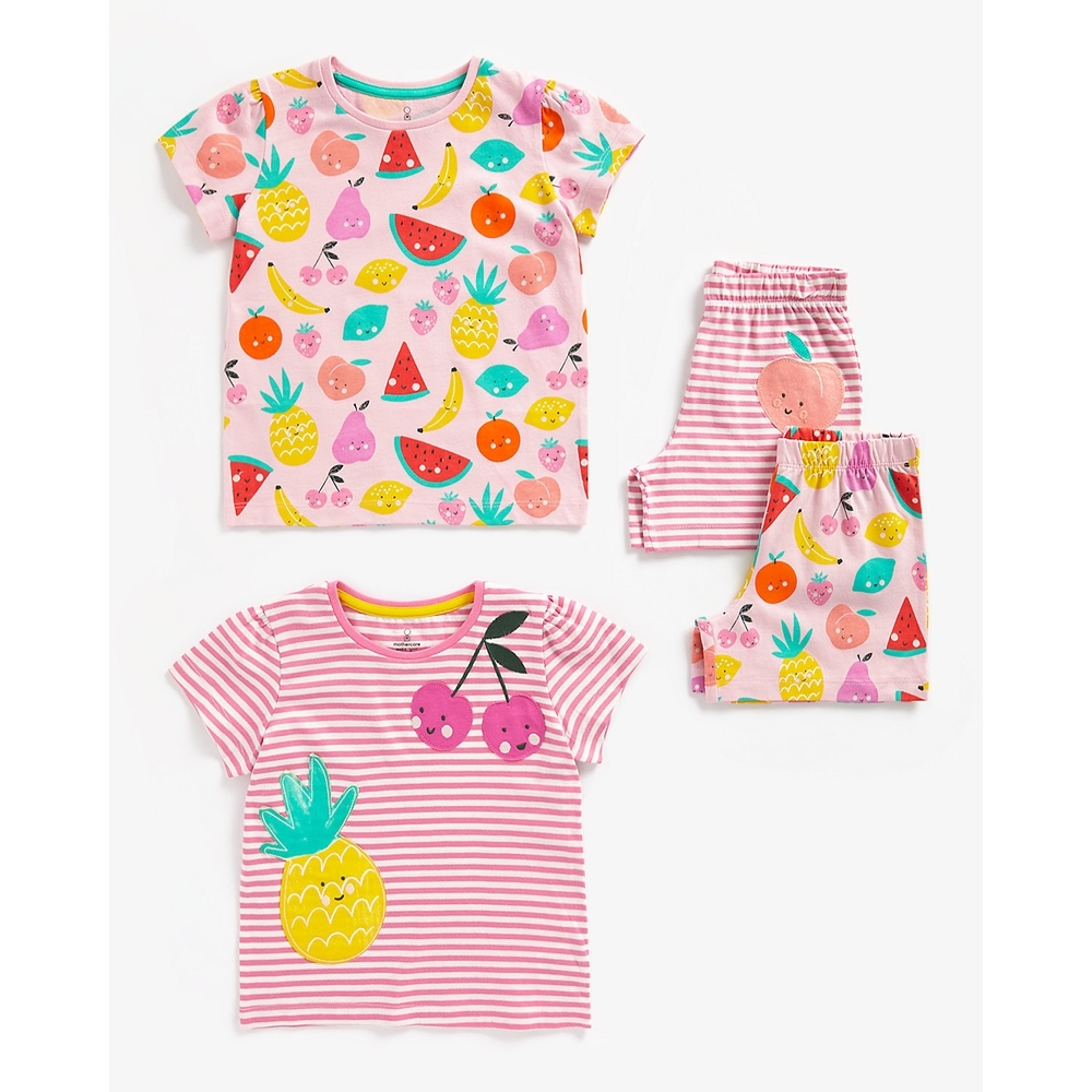 

Girls Short Sleeves Pyjamas Fruit Print-Pack of 2-Multicolor