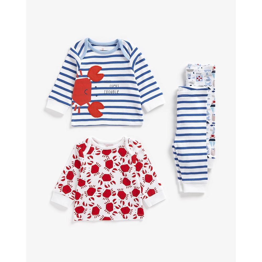 

Boys Full Sleeves Pyjamas Crab Printed-Pack of 2-Multicolor