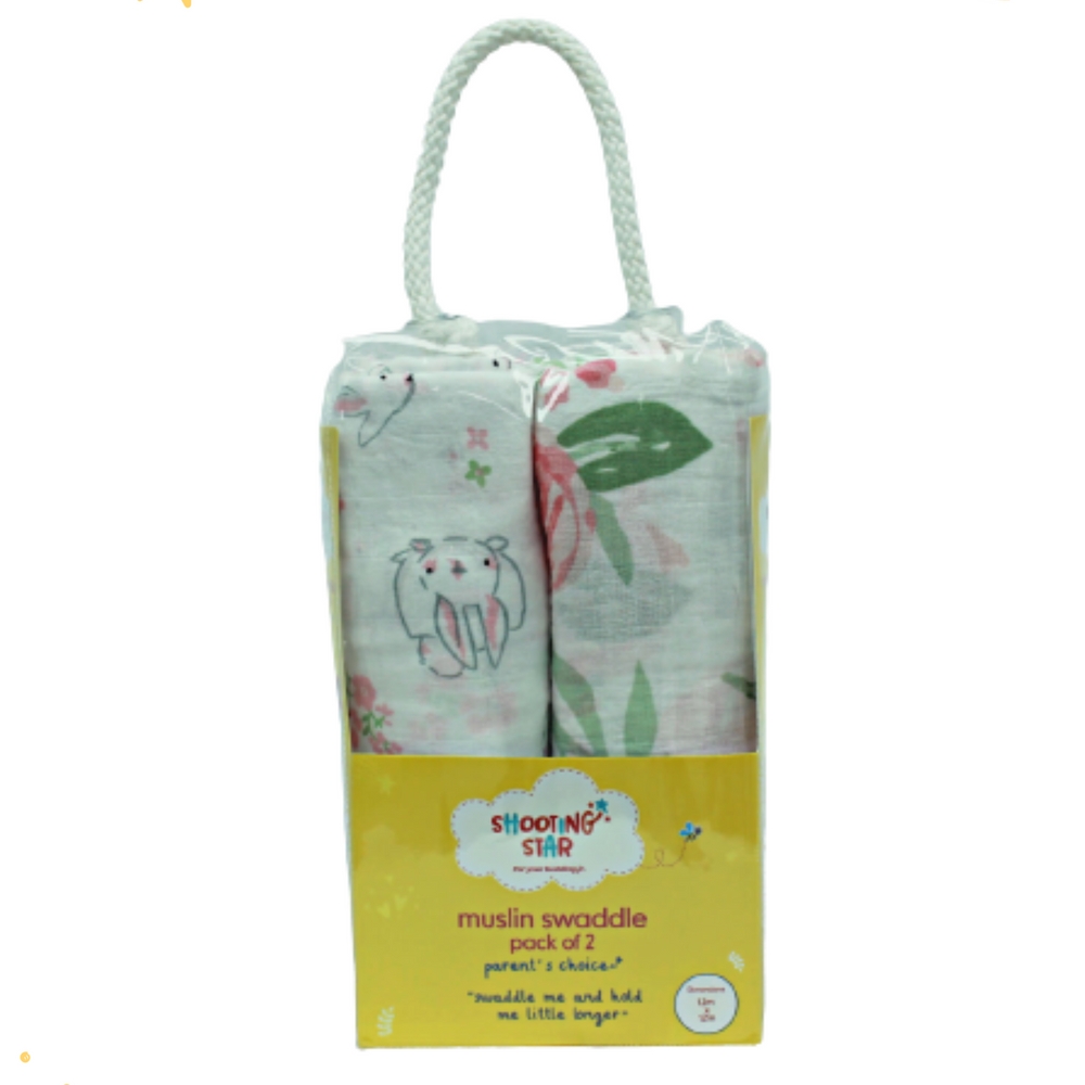

Shooting Star Muslin Swaddle Bunny Pink Pack of 2