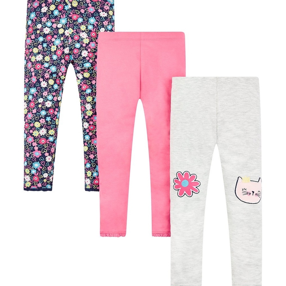 

Girls Cat And Floral Print Leggings - Pack Of 3 - Multicolor