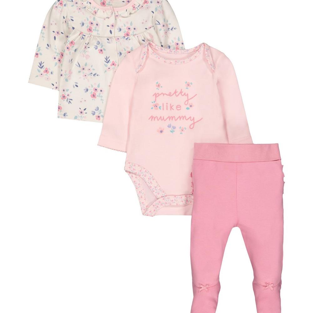 

Girls Full Sleeves Pretty Floral Print 3 -Piece Set - Pink