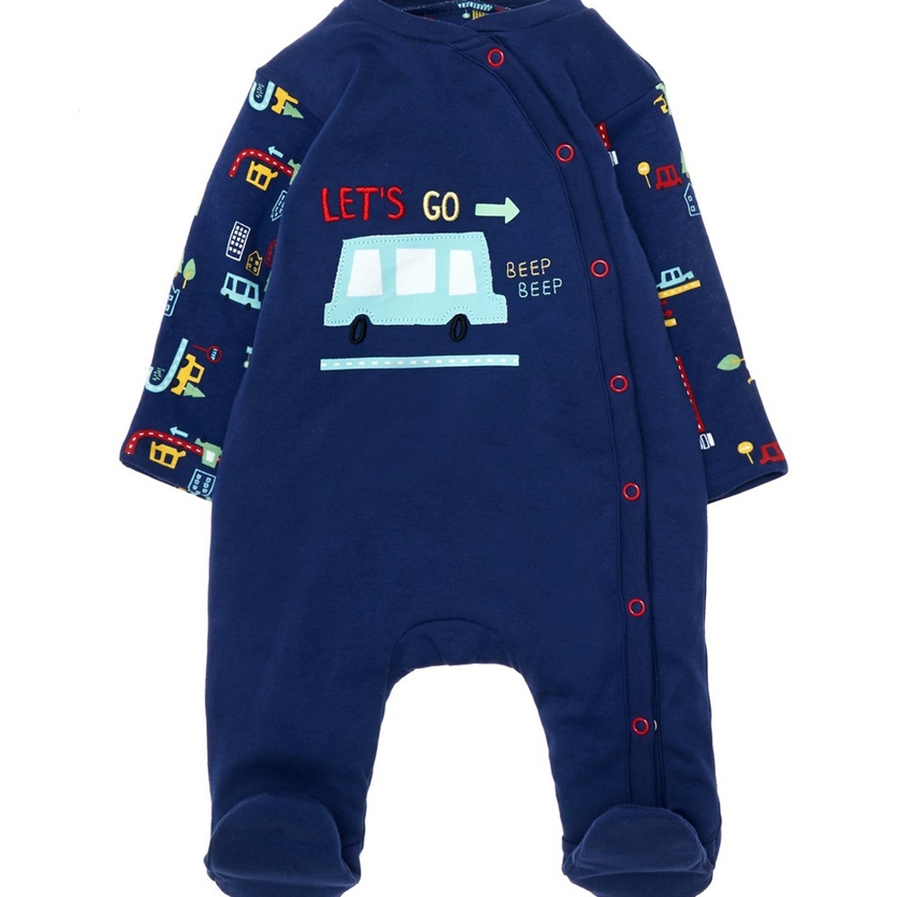 

Boys Full Sleeves Snowsuit Vehicle Patch And Embroidery - Navy