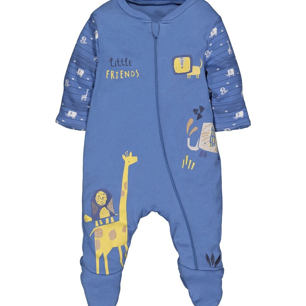 

Boys Full Sleeves Snowsuit Safari Animal Print Embroidered - Blue