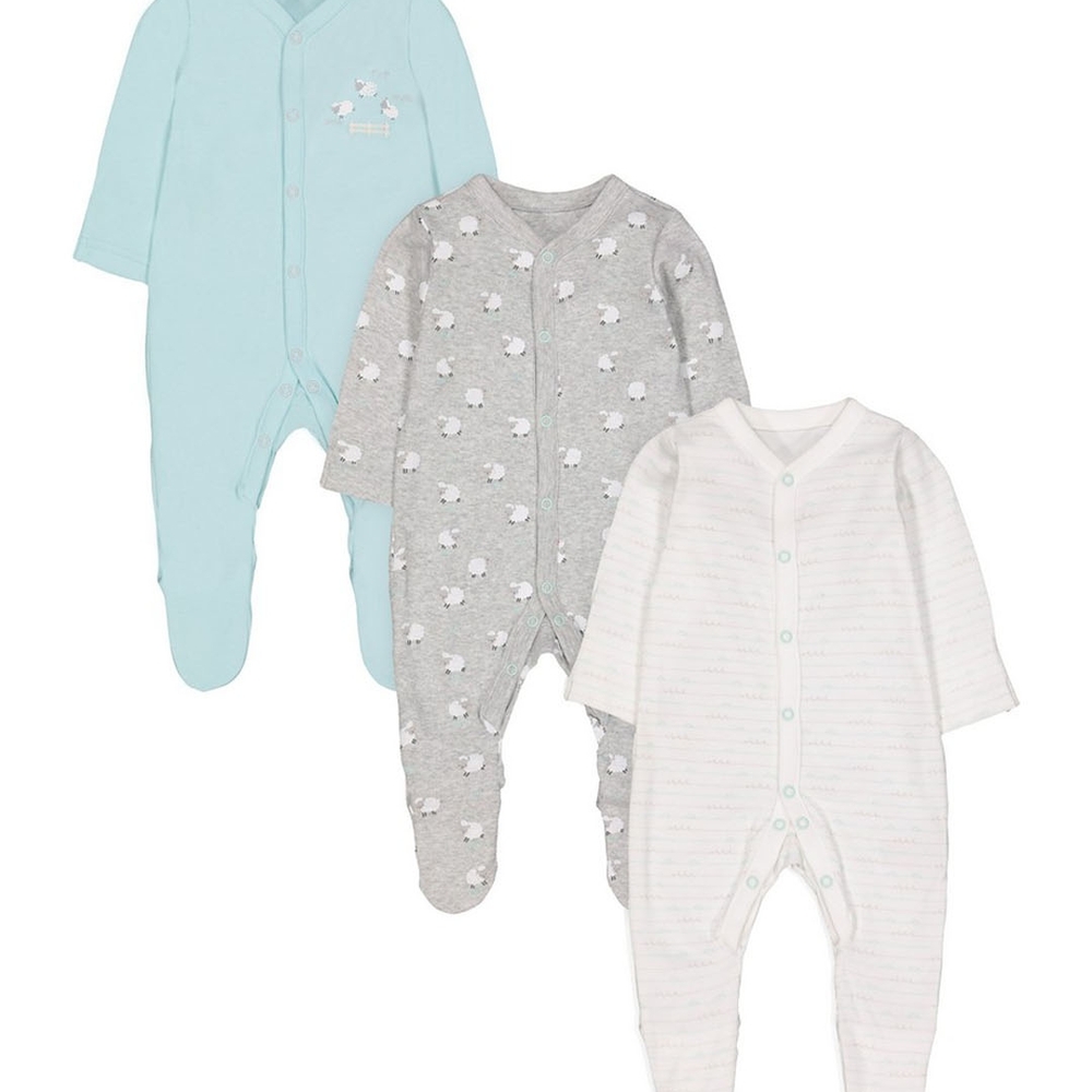 

Unisex Full Sleeves Sheep Print Sleepsuit - Pack Of 3 - Multicolor