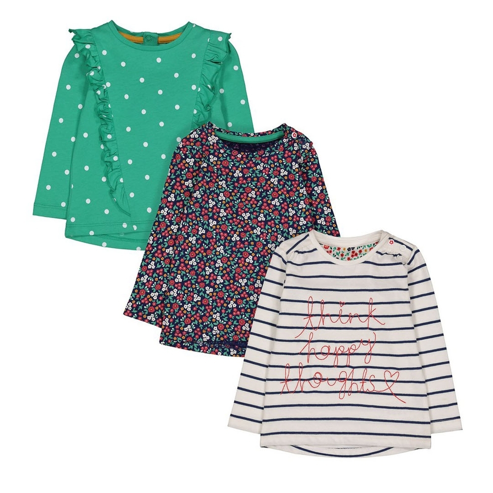 

Stripe Spot And Floral T-Shirts - 3 Pack