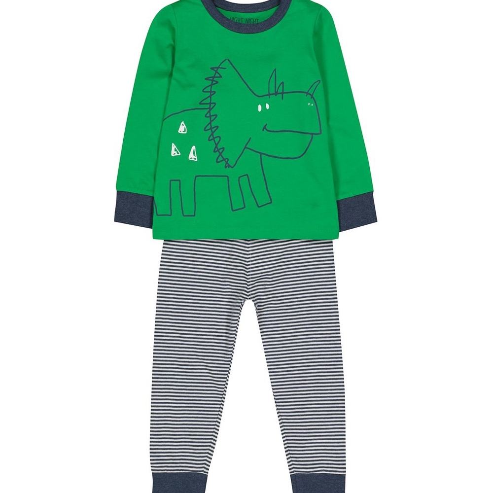 

Boys Full Sleeves Pyjamas Dinosaur Print And Stripe - Green