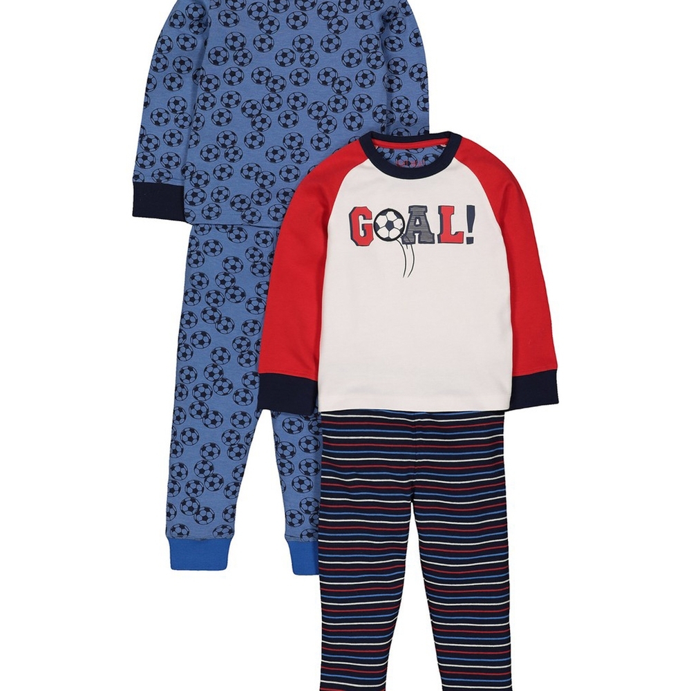 

Boys Full Sleeves Pyjamas Football Print And Stripe - Pack Of 2 - Multicolor