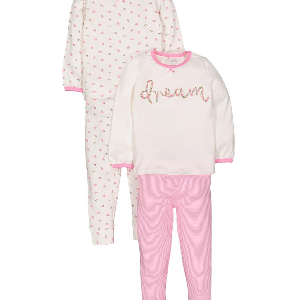 

Girls Full Sleeves Pyjamas Floral Print With Stripe - Pack Of 2 - Pink White