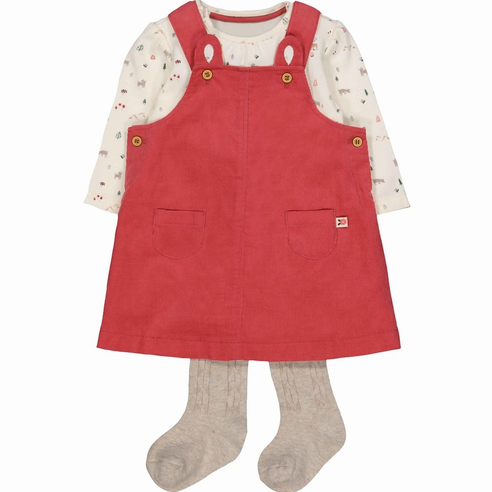 

Pink Cord Pinny Dress And Bodysuit Set