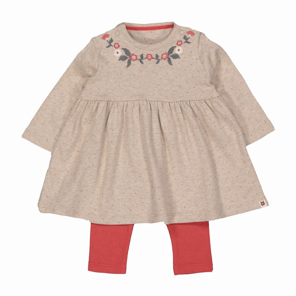 

Girls Full Sleeves Embroidered Dress And Legging Set - Multicolor