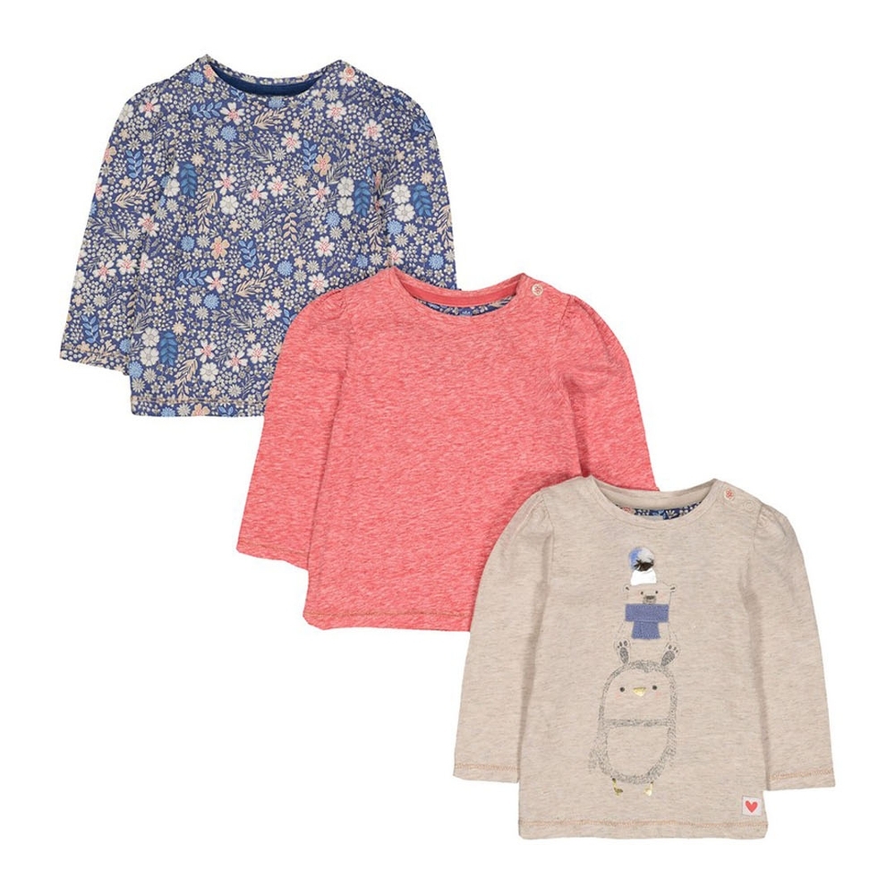 

Girls Full Sleeves T-Shirt Floral Print - Pack Of 3 - Blue Pink Grey