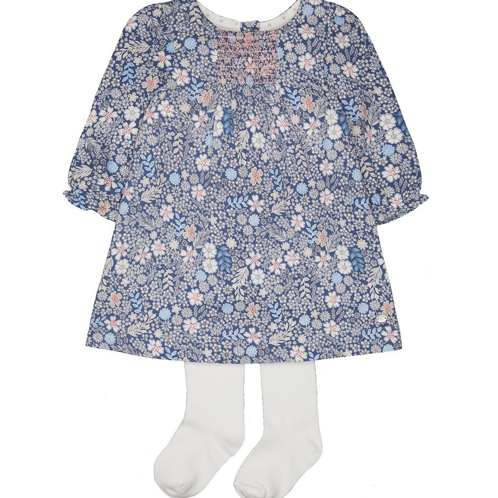 

Girls Full Sleeves Dress&amp Tight Set A -Line Floral Print - Navy
