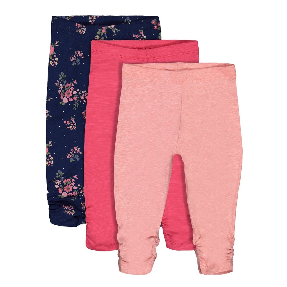 

Girls Leggings Floral Print With Elasticated Waistband - Pack Of 3 - Navy Pink